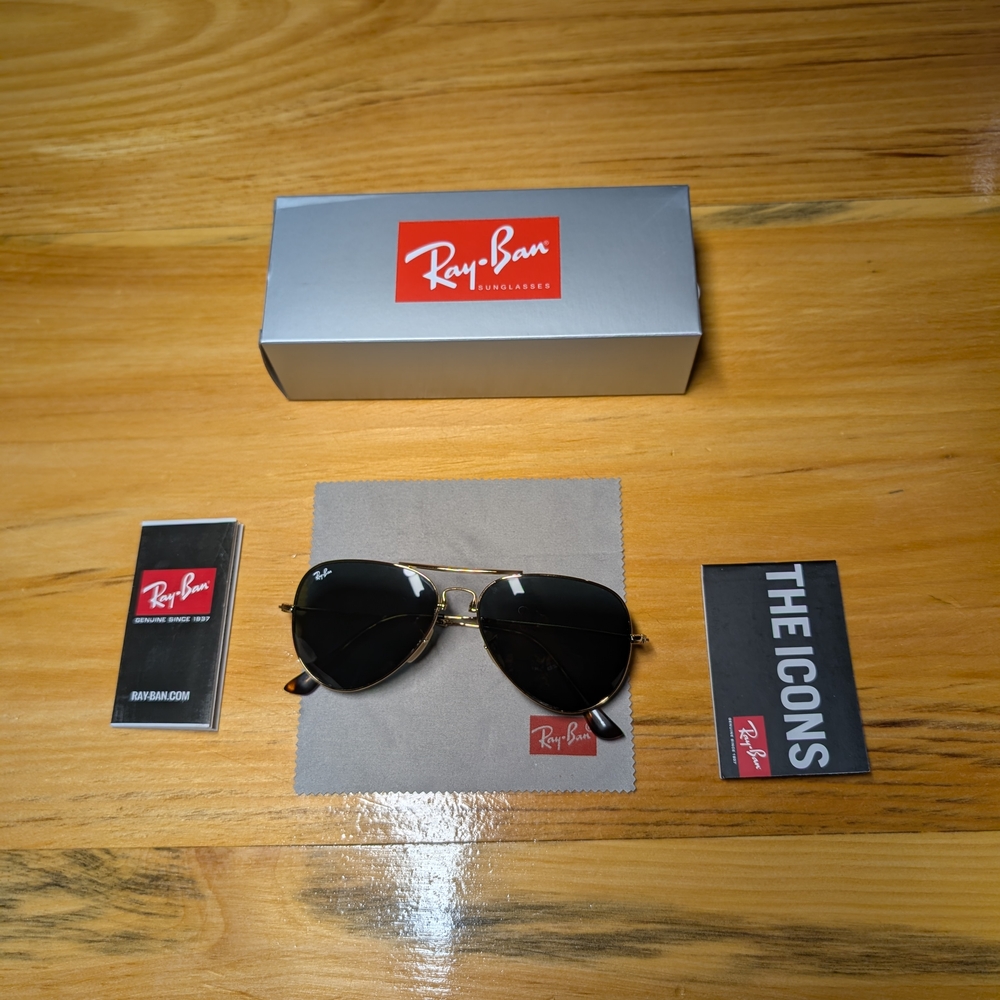Ray-Ban Black Aviator Sunglasses Accessories Set, Frame Gold